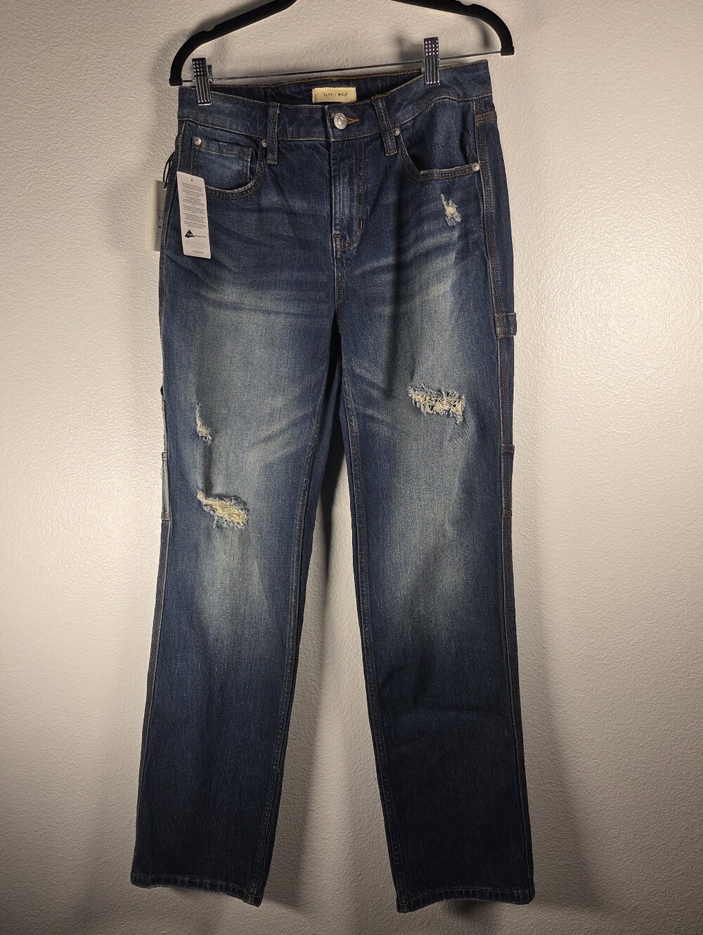 Cleo & Wolf Womens Size 28/32 High-Rise Distressed Jeans in Dark Blue Wash NWT